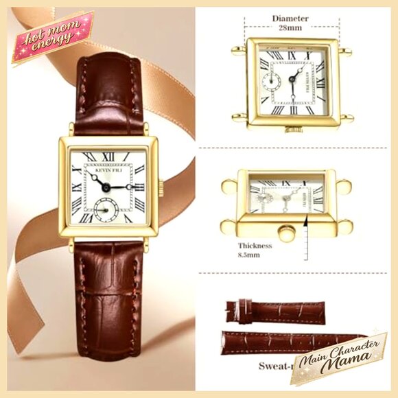 Vintage Square Leather Strap Quartz Watch, 30M Water Resistant, Adjustable main image 7